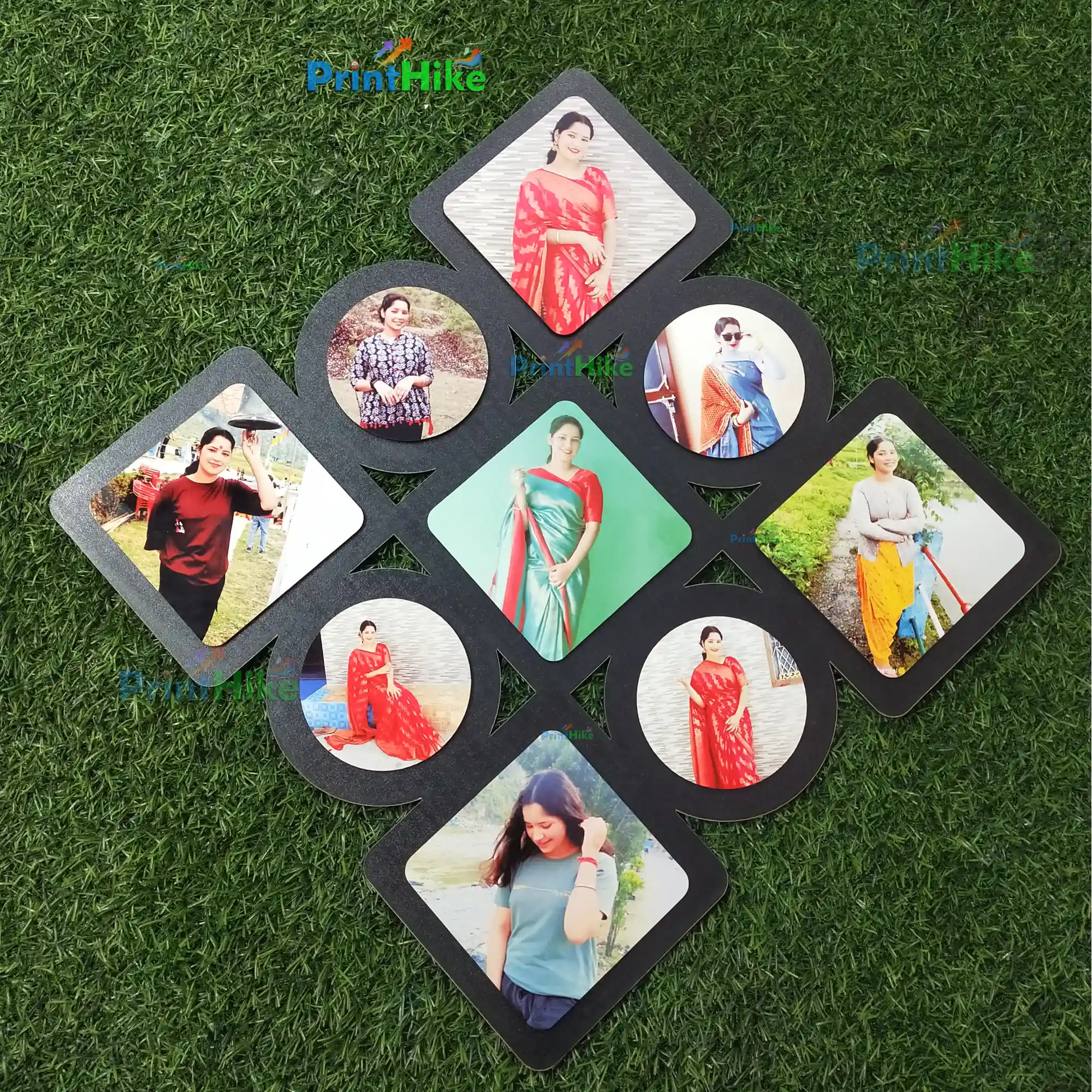 Shop Printhike’s 16x16 Custom MDF Wooden Photo Frame with 9 rotated photo slots