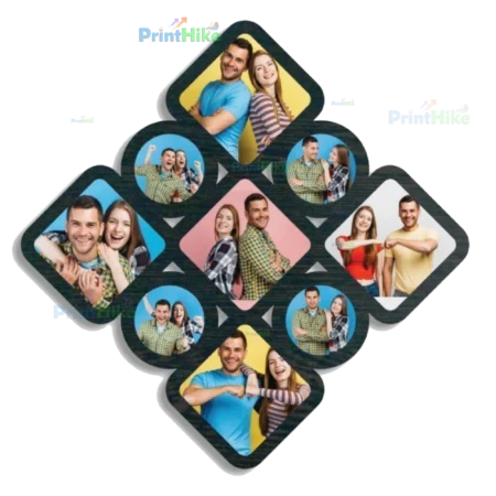 Customized 9-Photo MDF Wooden Frame | 16x16 Square Box in Rotated Diamond Design