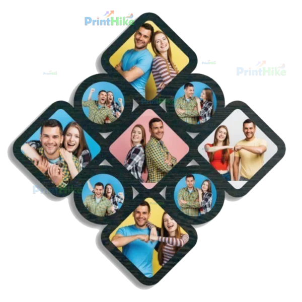 Customized 9-Photo MDF Wooden Frame | 16x16 Square Box in Rotated Diamond Design